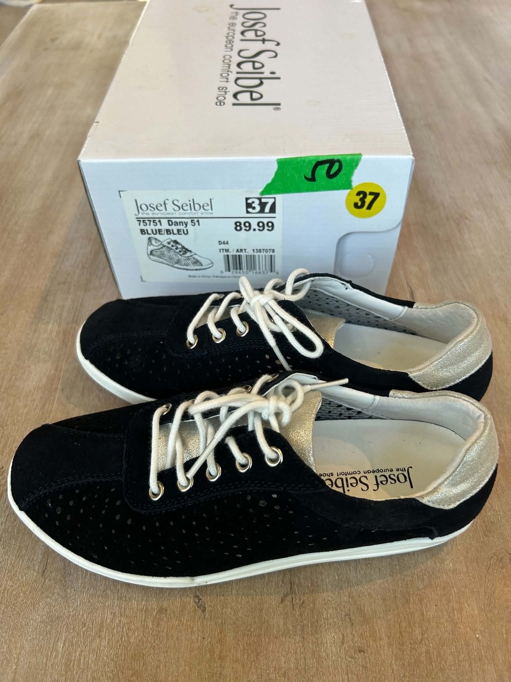 Josef Seibel Black and Silver Women's Casual Lace-Up Sneakers